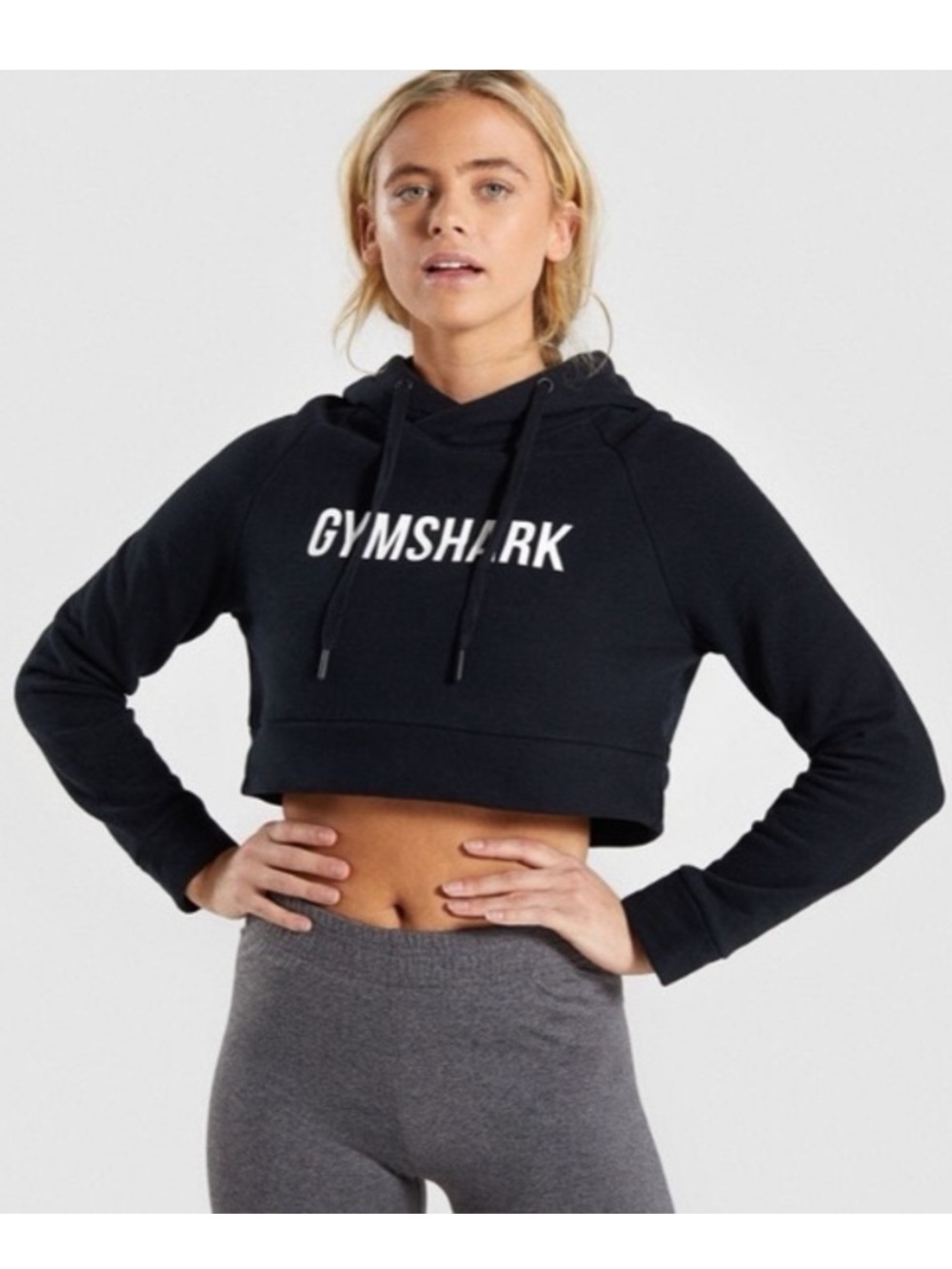 Gymshark Black Cropped Logo Hoodie